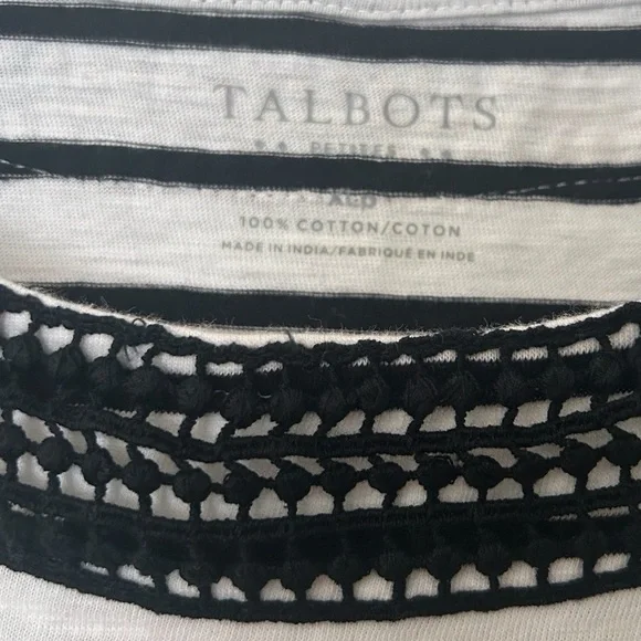 Talbots Petites Black & White Stripes Crochet Trim Size X Large - Picture 3 of 4